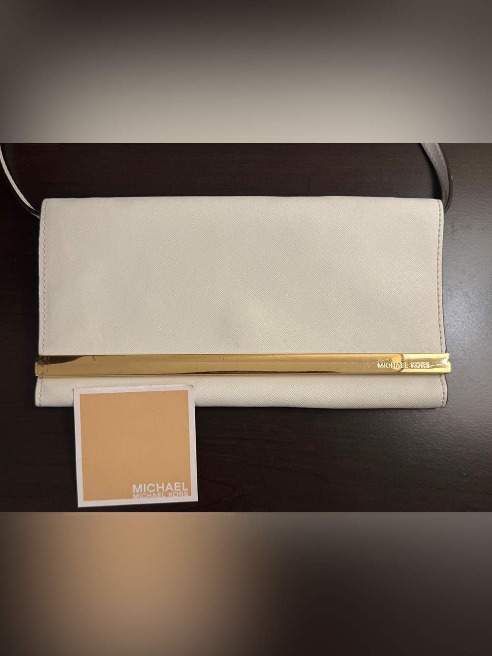 Michael Kors White Saffiano Classic Leather Envelope Shoulder Bag Evening Clutch